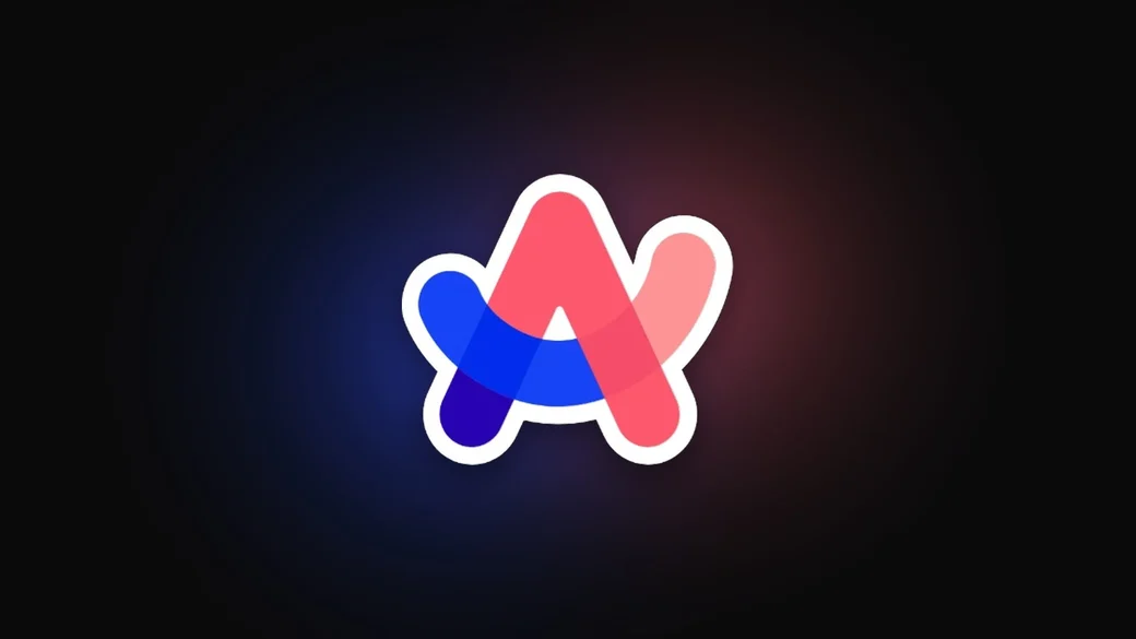 The Arc browser logo on a dark background with soft blue and pink light