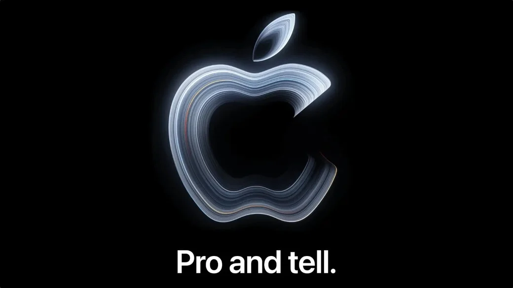 Apple's invite for its October 28 event: a glowing Apple logo above the words Pro and tell.